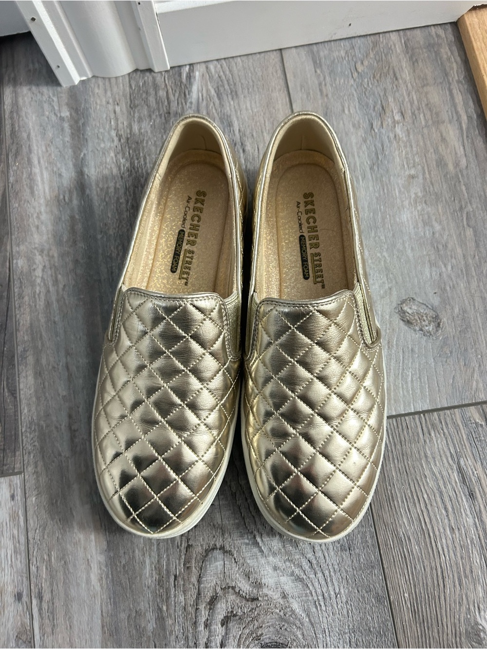 4/$100 Skechers Quilted Metallic Gold Slip-On Moccasins